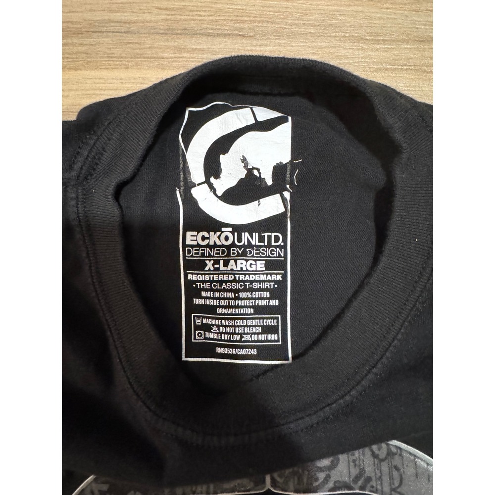 Ecko Unltd Mens XL Black Graphic T-Shirt Rhino Logo Streetwear Cotton Tee - Picture 3 of 5